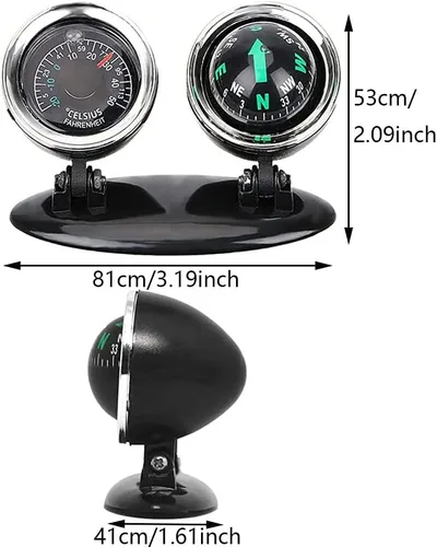 Vista 2 de MACHSWON Brújula ajustable para tablero de instrumentos de montaje de vehículo, brújula, termómetro de automóvil, brújula, guía