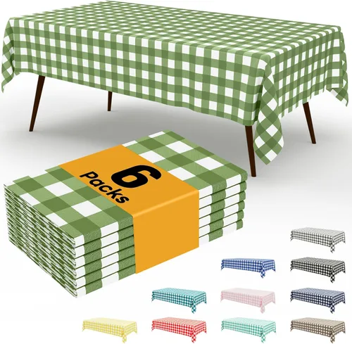 Vista 89 de Smiry Paquete de 3 Manteles Desechables de Cuadros Gingham Color Caqui - 54" x 72" Mantel de Plástico de Servicio Pesado, Cubiertas de Mesa