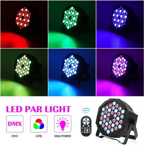 Vista 4 de U`King - Luces LED Par para DJ, luz de escenario con cable, RGB, 36 LED con control activado por sonido, iluminación de escenario para DJ, para 2