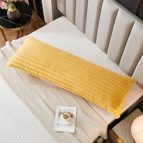 Vista 30 de Juego de 2 fundas de almohada para cama tamaño king, fundas de cojín rectangulares lumbares con diseño de rayas, forro de piel de conejo sintética