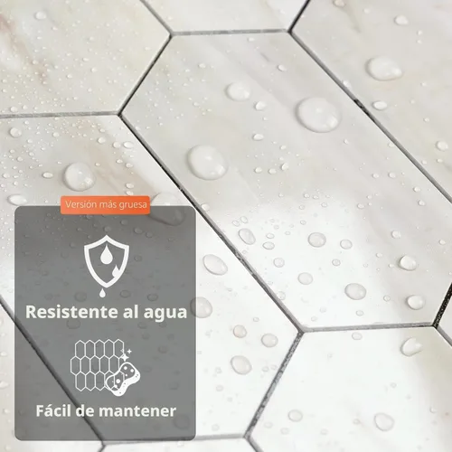 Vista 7 de Vamos Tile - Azulejo de salpicaduras de pelar y pegar hexagonal largo para cocina y baño - 1 hoja de adhesivo para salpicaduras en la pared de 12.4