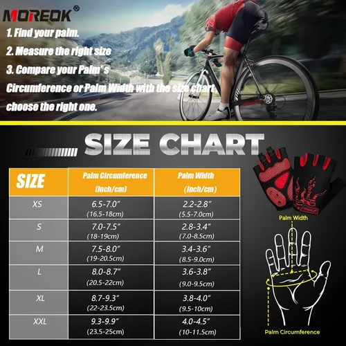 Vista 6 de MOREOK - Guantes para bicicleta de montaña (MTB) y ciclismo de descenso (DH), para hombres, de medio dedo, con almohadilla de gel que absorbe