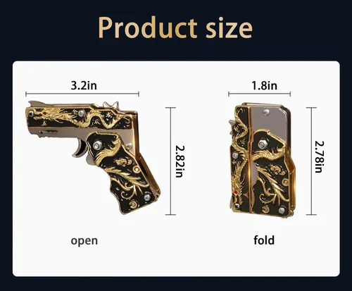 Vista 2 de 2pcs mini oro dragón goma banda pistola metal plegable llavero nuevas e interesantes goma banda juguete pistola al aire libre regalo fiesta