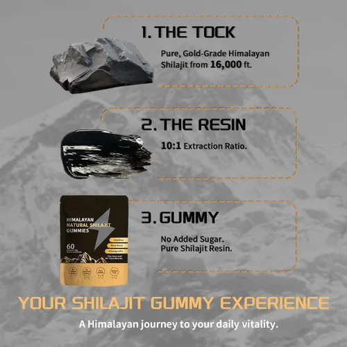 Vista 5 de Shilajit - Gomitas de oro para hombres y mujeres con Ashwagandha y Gokshura, más de 85 minerales y ácido fúlvico, energía natural y apoyo