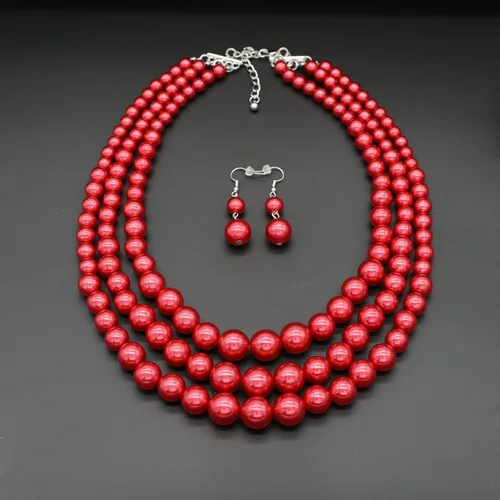 Vista 6 de We We Collar de perlas sintéticas de tres capas para mujer, collar de perlas de múltiples hebras, juego de aretes de perlas de los años 20, joyería