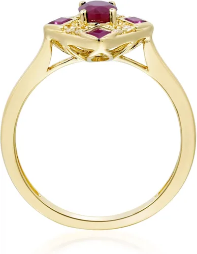 Vista 2 de Gin & Grace Anillo de rubí genuino Mozambique de oro amarillo de 10 quilates con diamantes para mujer Joyas hechas a mano con forma de rubí