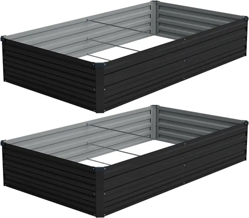 Vista 13 de Vengarus Kit de cama de jardín galvanizado elevado de 6 x 3 x 1 pies (paquete de 2), maceta de metal para exteriores, contenedor rectangular de Negro