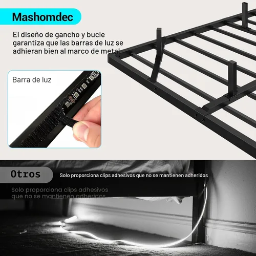 Vista 6 de Base de cama de metal flotante de tamaño individual con luces LED inteligentes y estación de carga, base de cama de plataforma de metal, no necesita