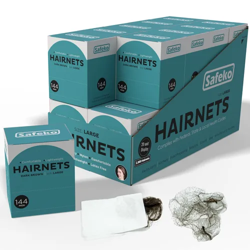 Vista 9 de Redes para el cabello, 144 unidades, envueltas individualmente, mallas de nailon ligeras, sin látex, color negro, grande (24 pulgadas)