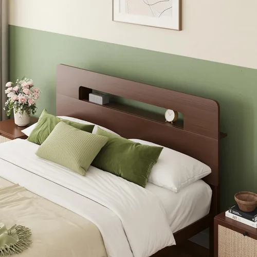 Vista 16 de ZIYOO Marco de cama de madera de bambú maciza tamaño individual con cabecera de almacenamiento, marco de cama plataforma de 14 pulgadas