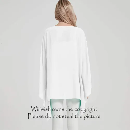 Vista 6 de Wiiiwish Poncho de gasa transparente para mujer, suelto, liso, largo, murciélago, caftán, túnica