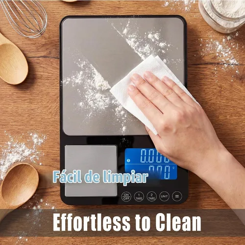 Vista 5 de Báscula de cocina de doble plataforma, báscula digital de alimentos con pantalla doble, dos básculas en una para pesada y precisa, 33 lb/0.01