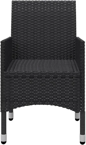 Vista 7 de Ensemble Bistro 3 Pièces Noir en Polyrotin Pliable Pour Jardin et Balcon, Table Ronde et 2 Chaises Confortables avec Coussins Amovibles, Meuble