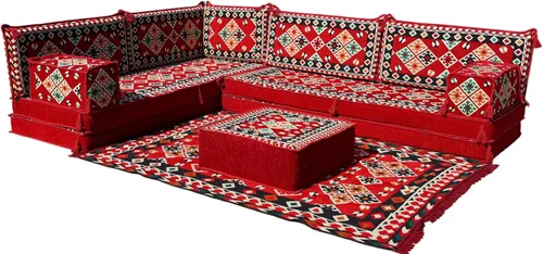 Vista 42 de arabicsofa Juego de asientos Jalsa en forma de L – Majlis árabe hecho a mano con almohadas de respaldo