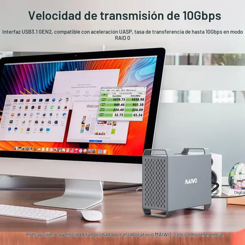 Vista 4 de MAIWO Caja RAID de doble bahía para disco duro SATA de 3.5" con ventilador de refrigeración, carcasa SATA USB 3.1 tipo C con 4 modos de incursión