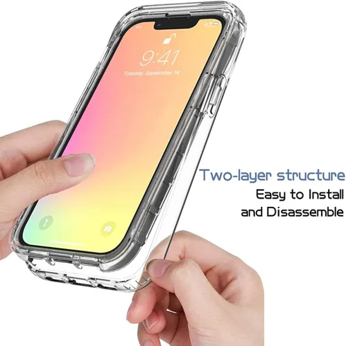 Vista 4 de Funda para iPhone 13 Mini con protector de pantalla de vidrio templado, suave 360 cuerpo completo, a prueba de golpes, híbrida, transparente
