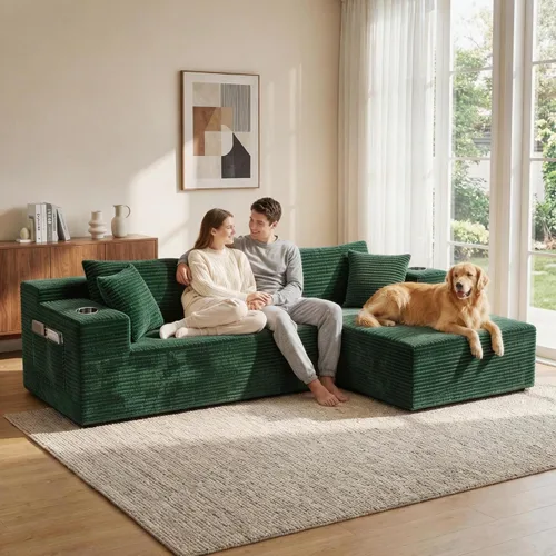 Vista 2 de Bashaw Sofá modular Cloud de 108 pulgadas sin hueso con diván, sofá modular en forma de L, asiento profundo, sofá comprimido de espuma viscoelástica
