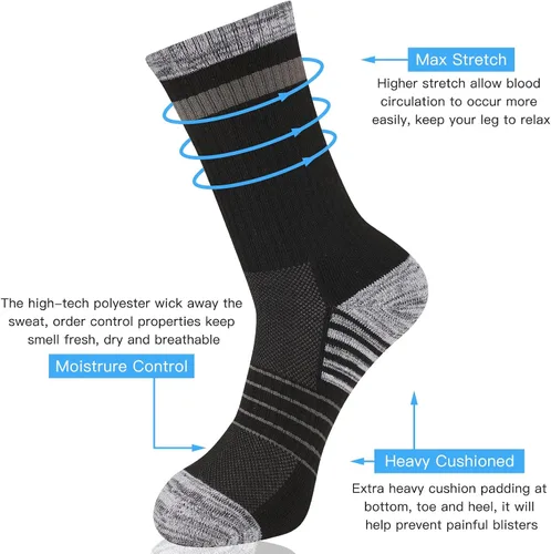 Vista 2 de COOVAN Calcetines de senderismo para hombre, calcetines para exteriores, 5 pares de calcetines deportivos acolchados que absorben la humedad