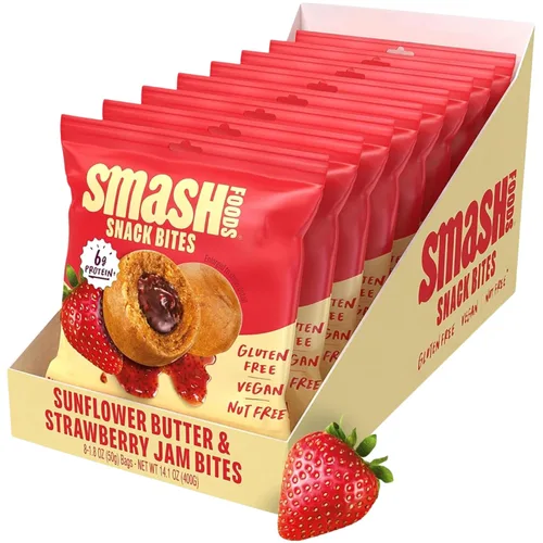 Vista 8 de Smash Foods Bocaditos de arándanos y mantequilla de anacardo sin gluten, bolas de proteína vegana, hechas con superalimentos de mermelada y semillas