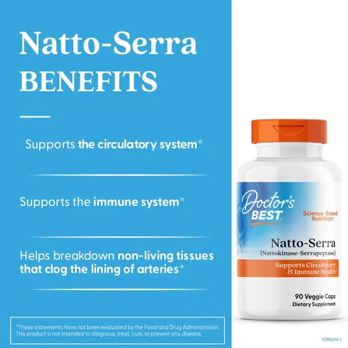 Vista 7 de Doctors Best Natto-Serra, apoya la salud circulatoria e inmunológica, sin OMG, veganas 90 cápsulas vegetarianas