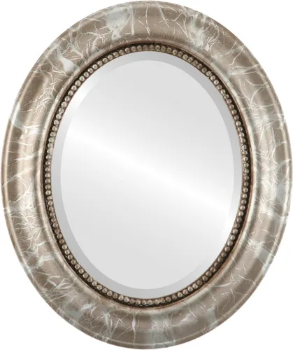 Vista 9 de OVALCREST Espejo de pared ovalado biselado para decoración del hogar, estilo patrimonial, espray plateado, dimensiones exteriores de 25 x 29 pulgadas