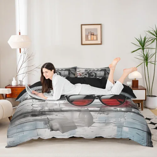 Vista 15 de Homewish Theater Cinema Poster Duvet Cover Set Twin Size,Retro Movie Bedding Sets 2Pcs for Kids Girls Boys Teens Room Decor,Popcorn Comforter Cover