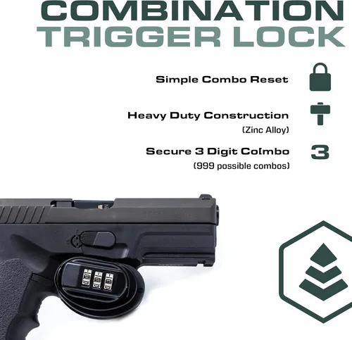 Vista 2 de Evergreen Candado universal de combinación de 3 dígitos personalizable para pistolas, pistolas, rifles, escopetas, pistolas BB, armas de fuego