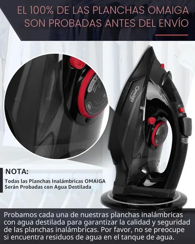 Vista 9 de OMAIGA - Plancha inalámbrica para ropa, plancha de vapor de 1500W con calentamiento rápido, suela de cerámica, apagado automático, autolimpieza