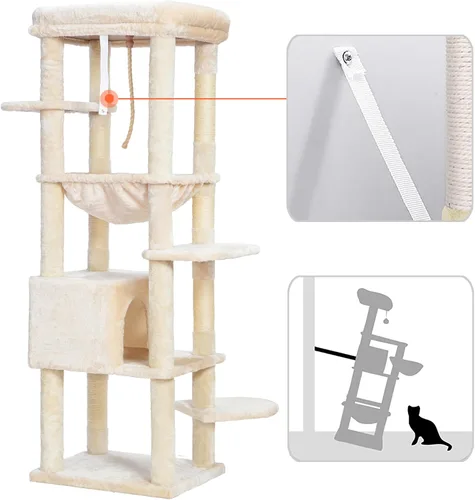Vista 4 de Heybly Árbol para Gatos para Gatos Grandes de 20 libras de Servicio Pesado, Torre para Gatos XXL de 60 pulgadas para Gatos de Interior, Condominio