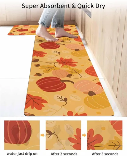 Vista 4 de Tapete de baño de calabaza para bañera, antideslizante, de secado rápido y absorbente, de tierra de diatomeas, tapete de cocina, tapete de cocina
