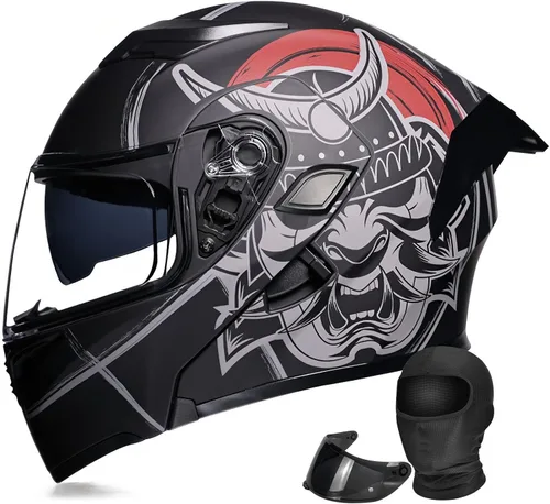 Vista 10 de Casco modular de motocicleta de cara completa aprobado por DOT con protector solar de doble visera, sistema de ventilación múltiple, forro lavable