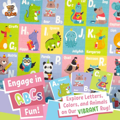 Vista 5 de KC CUBS, tapete para piso, área de aprendizaje educativo, juegos, ABC, alfabeto, animales, para niños y la recámara y sala de juegos de niños.