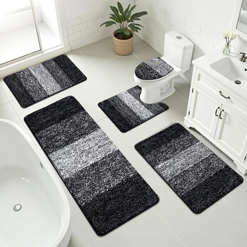 Vista 19 de Bsmathom Juego de 4 tapetes de baño de microfibra de felpa, color beige