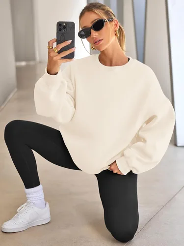Vista 4 de EFAN - Sudaderas extragrandes para mujer, de vellón con capucha y cuello redondo, suéteres informales y cómodos, ropa de moda para invierno