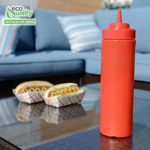 Vista 6 de Botellas de plástico rojo de 24 onzas para condimentos, botella de chorro para salsas, aderezos, artes y manualidades, salsa de tomate, mostaza