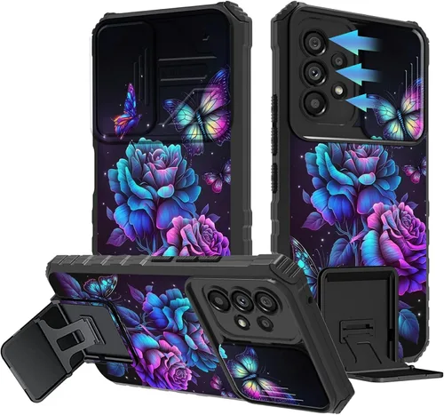 Vista 148 de Funda para Samsung Galaxy A13 5G/4G/A04S, Galaxy A13 5G con cubierta de cámara deslizante, funda de doble capa integrada con función atril