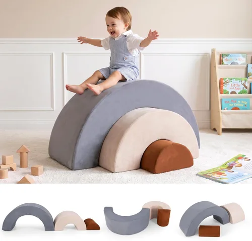 Vista 10 de INFANS Juguetes de escalada para niños pequeños, juego de 6 piezas de bloques de espuma suave para trepar y gatear con estructura de actividad