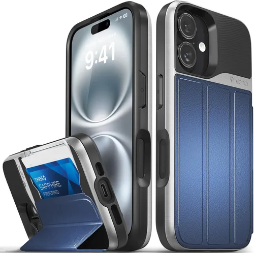 Vista 70 de VENA vCommute - Funda tipo cartera para iPhone 15, [protección contra caídas de grado militar] Funda de cuero con ranura para tarjetas con soporte