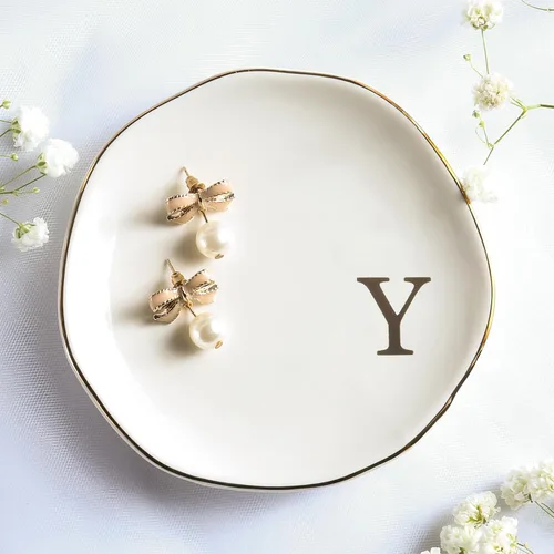 Vista 14 de Bandeja de Cerámica para Joyas, Plato para Anillos, Personalizada con Monograma S, Regalos de Compromiso y Boda, para Cumpleaños, Día de la Madre