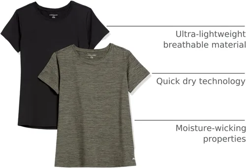 Vista 41 de Amazon Essentials Camiseta de manga corta con cuello redondo para mujer, de secado rápido, para entrenamiento, gimnasio, paquete múltiple