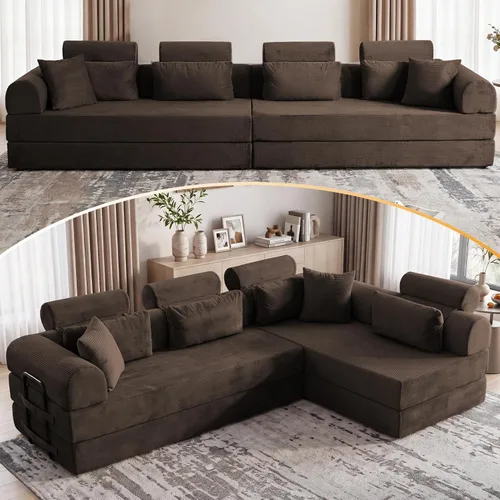 Vista 25 de Sofá modular en forma de L de 114 pulgadas con diván, sofá de pana sin hueso con otomana móvil, sofás de asiento profundo para sala de estar, sin