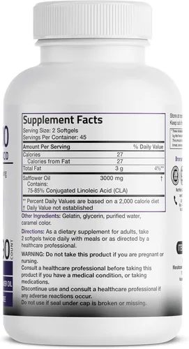 Vista 2 de Bronson CLA 3000 de potencia extra alta apoya la gestión de peso saludable, masa muscular magra, ácido linoleico conjugado no estimulante, 90