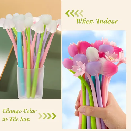Vista 4 de Yexiya 60 bolígrafos con diseño de flores que cambian de color, regalos para madres y profesores, bolígrafos a granel de 0.020 in, tulipán, rosa