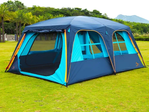 Vista 2 de KTT Extra Large Tent 12-14 Person,Family Cabin Tents,2 Rooms,Straight Wall,2 Doors 4 Windows with Mesh,Waterproof,Double Layer,Big Tent for Azul