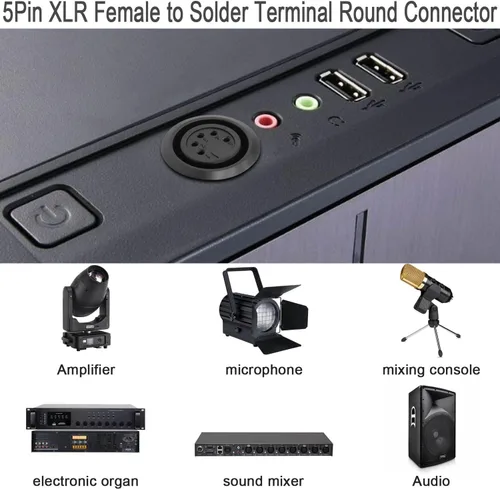 Vista 5 de QIANRENON Adaptador de soldadura de fijación con rosca XLR de 5 pines XLR hembra a terminal de soldadura, conector redondo de 5 polos XLR DMX Mount