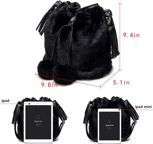 Vista 2 de YAOSEN Bolso de hombro con cordón de felpa para mujer con pompón