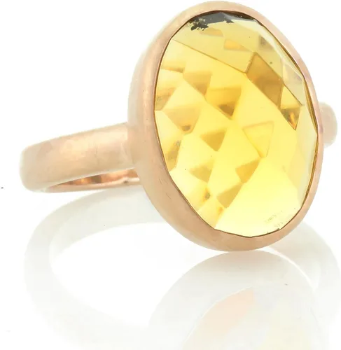 Vista 7 de Anillo de citrino de oro macizo – Piedra natal de noviembre de 14 quilates – Elegante anillo apilable con bisel ovalado – Propuesta perfecta