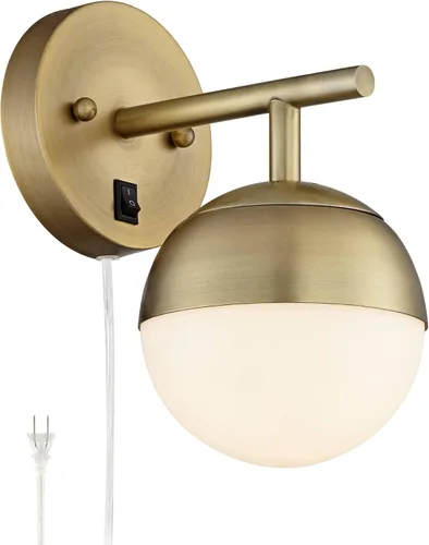 Vista 9 de 360 Lighting Luna - Juego de 2 lámparas de pared modernas de mediados de siglo con enchufes inteligentes de latón enchufable de 5 1/2 pulgadas