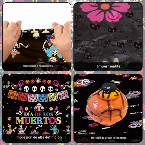 Vista 5 de 2 Piezas Mantel del Día de los Muertos - Mantel de Plástico Dia De Los Muertos, Mantel Desechable con Calavera de Azúcar Floral Cubierta de Mesa