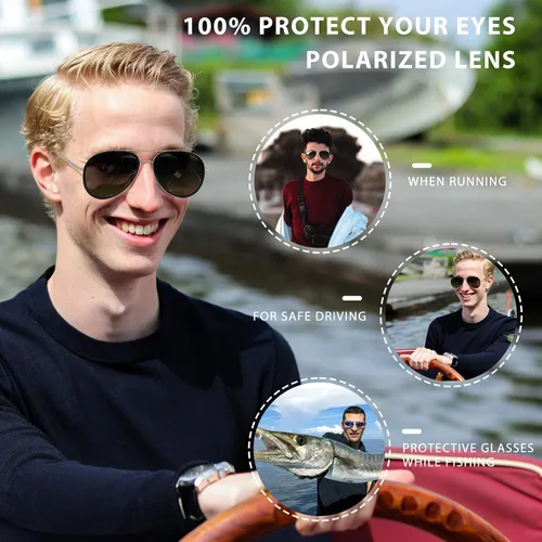 Vista 4 de POLARKING Gafas de sol polarizadas de aviador de gran tamaño para mujeres y hombres, ovaladas de doble puente con marco de metal, protección UV400